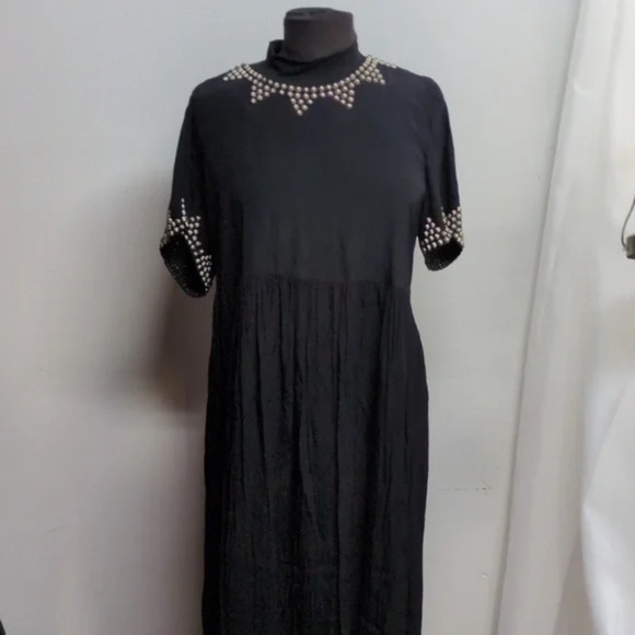 Vintage Double D Ranch Black Silver Stud Maxi Dress Circa 90s Size XS Oversized - Picture 6 of 16